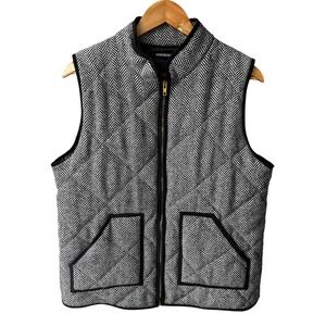 Merokeety Vest Quilted Herringbone Puffer Black White Full Zip Preppy Size XL